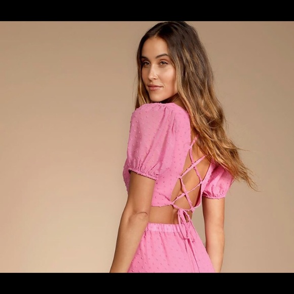 Lulus Pink Swiss Dot Top (from two piece jumpsuit) - Picture 2 of 5